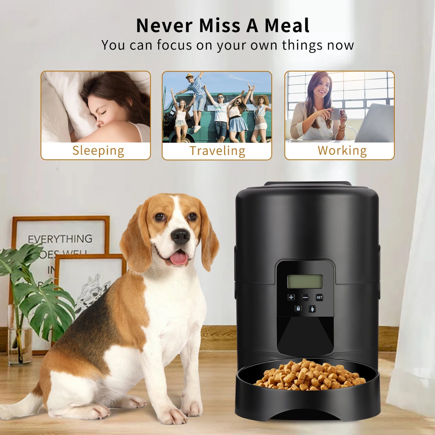 2L Automatic Smart WIFI Button Cat Feeder Pet Food Dispenser for Dry Food Cat Dogs Kibble Dispenser Pet Food Bowl